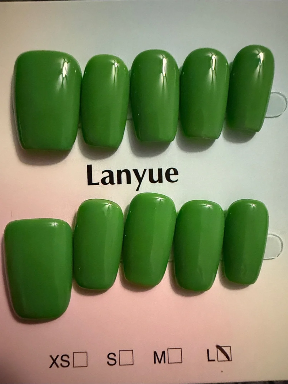 Lanyue Glossy Kelly Green handmade acrylic Press-On Nails